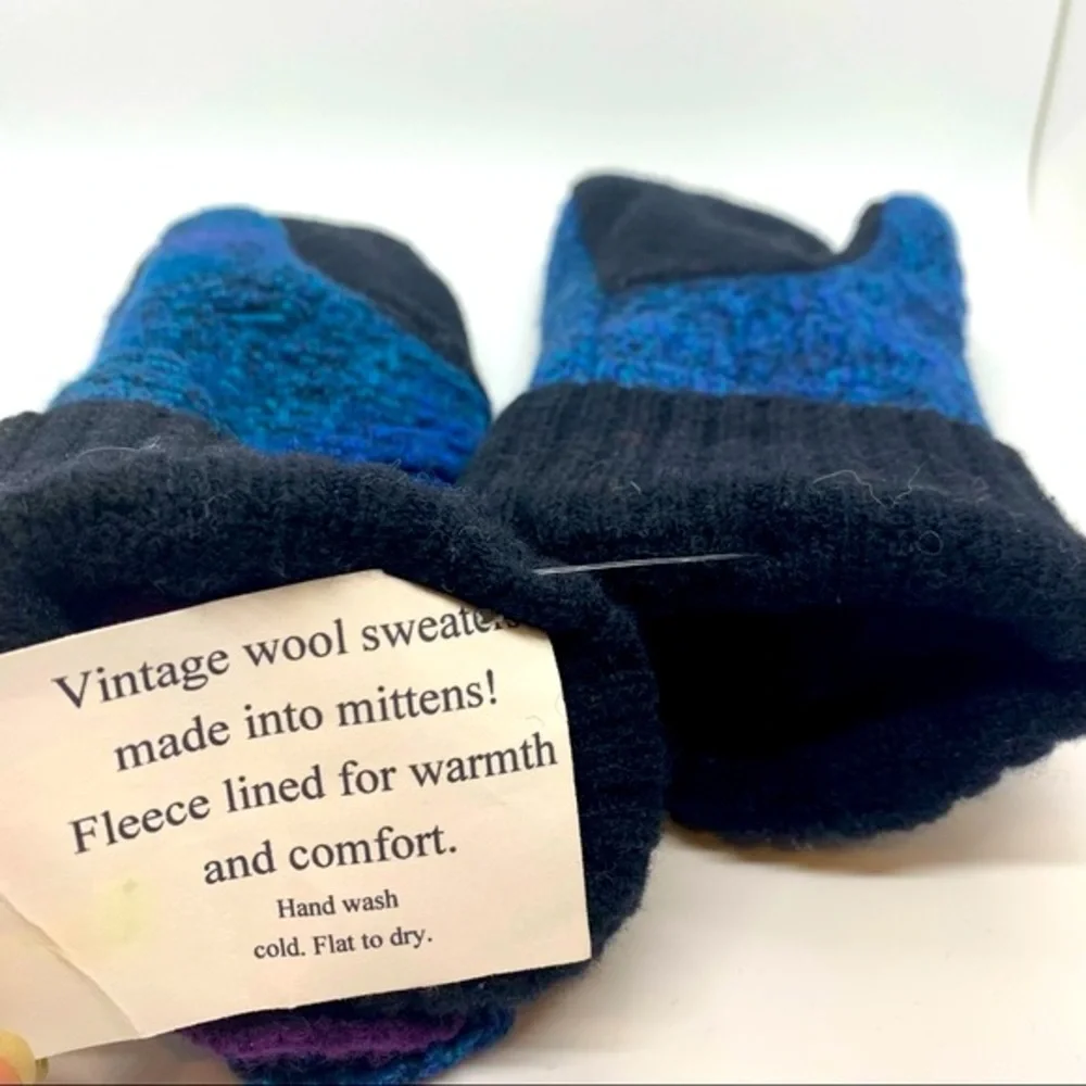 Recyclable Vintage NEW Wool Mittens Blue Large Winter Weather Ski Snow Cabin